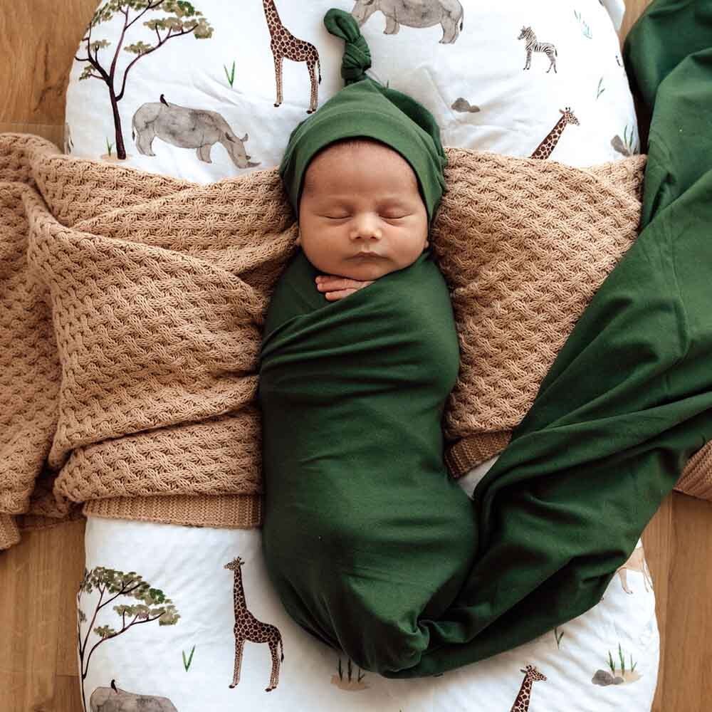 Olive Baby Jersey Wrap & Beanie Set - Image 9