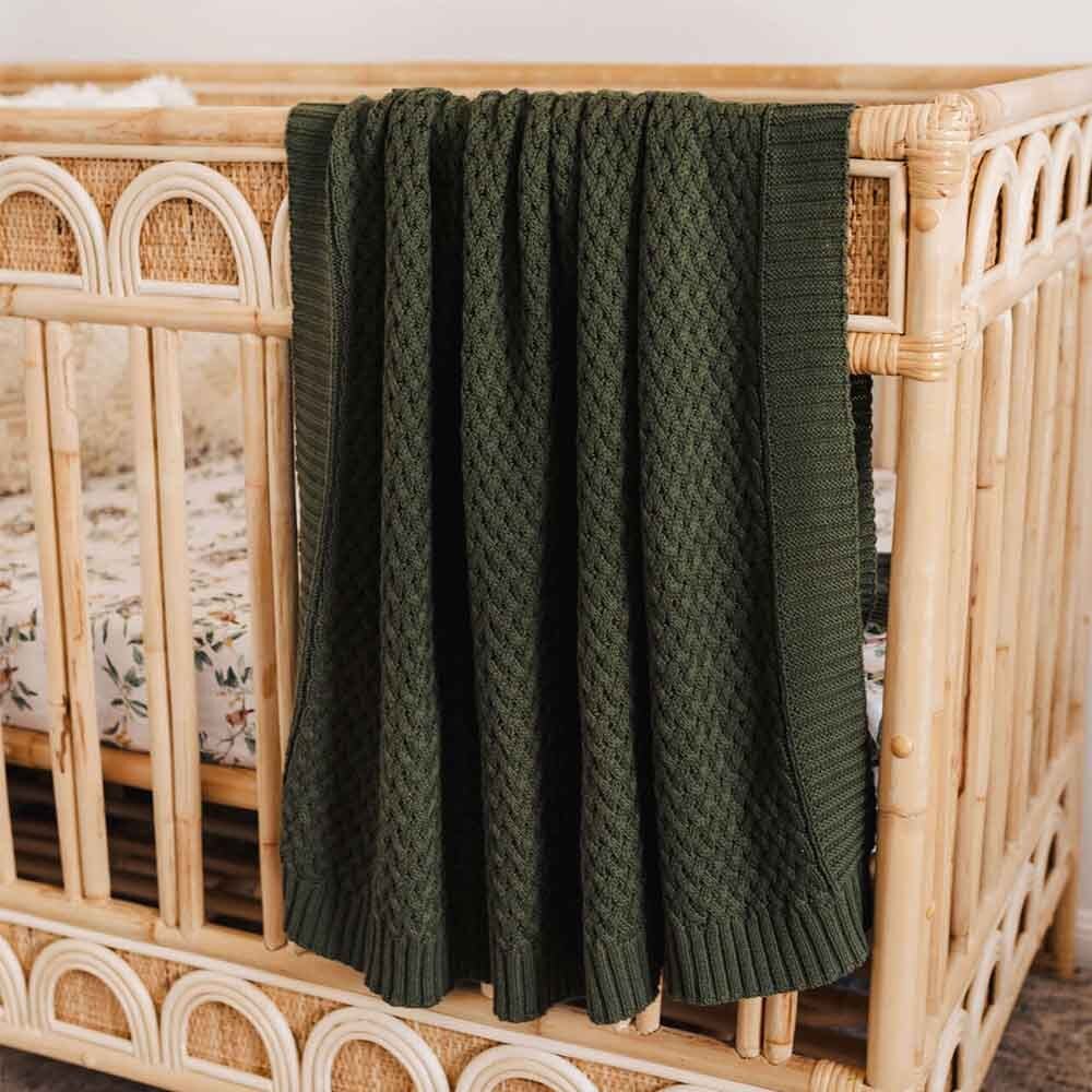 Olive Diamond Knit Organic Baby Blanket - Image 3