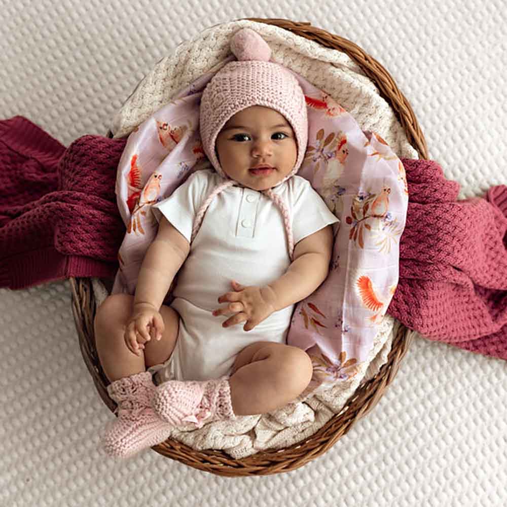 Pink Merino Wool Bonnet & Booties - Image 4