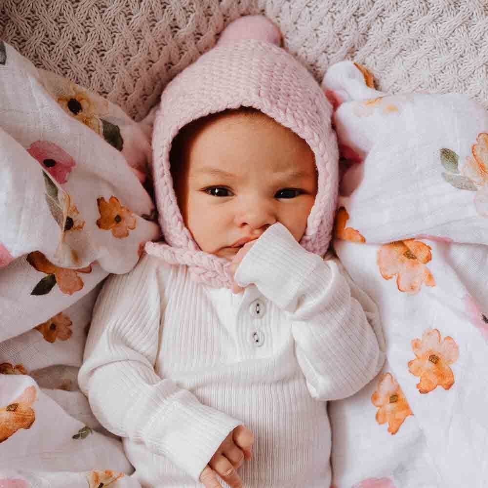 Pink Merino Wool Bonnet & Booties - Image 5