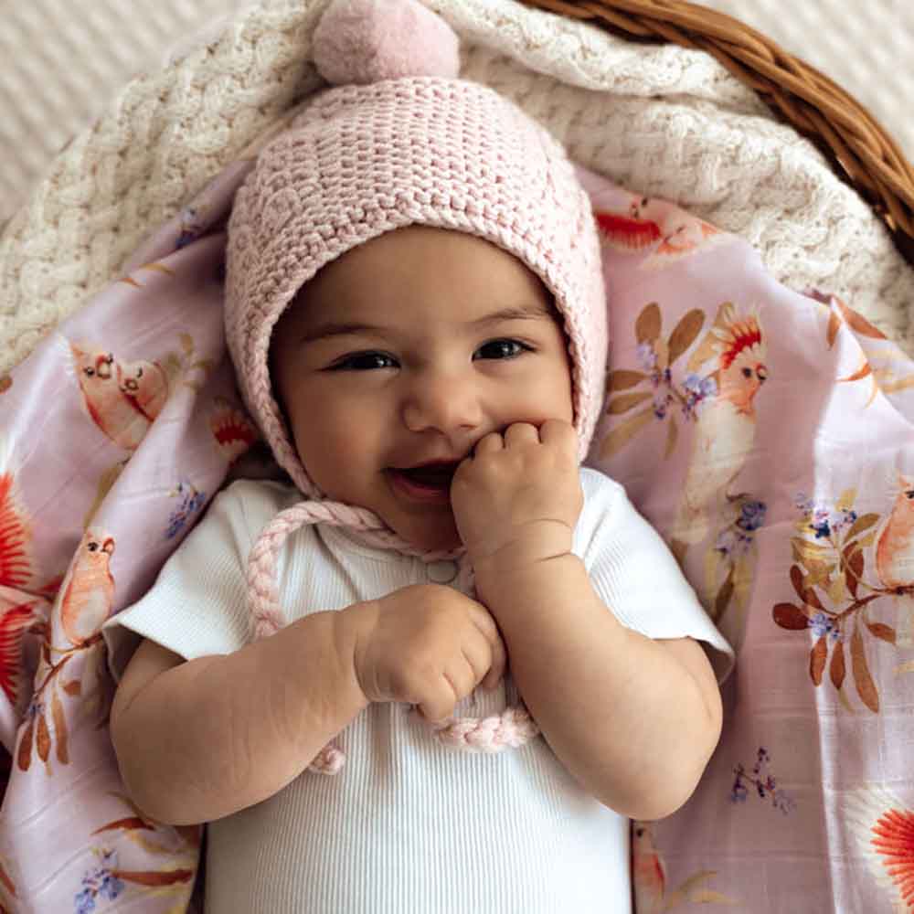 Pink Merino Wool Bonnet & Booties - Image 7