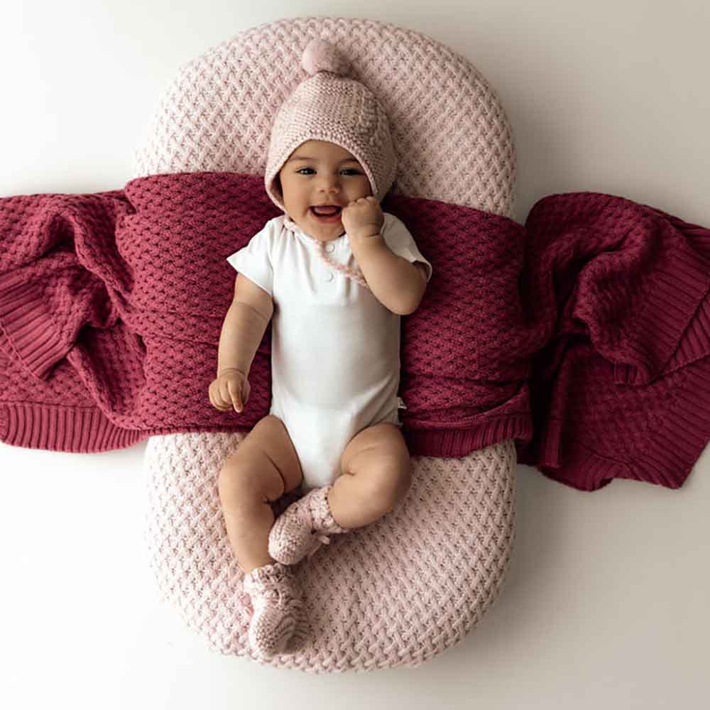 Pink Merino Wool Bonnet & Booties - Image 8