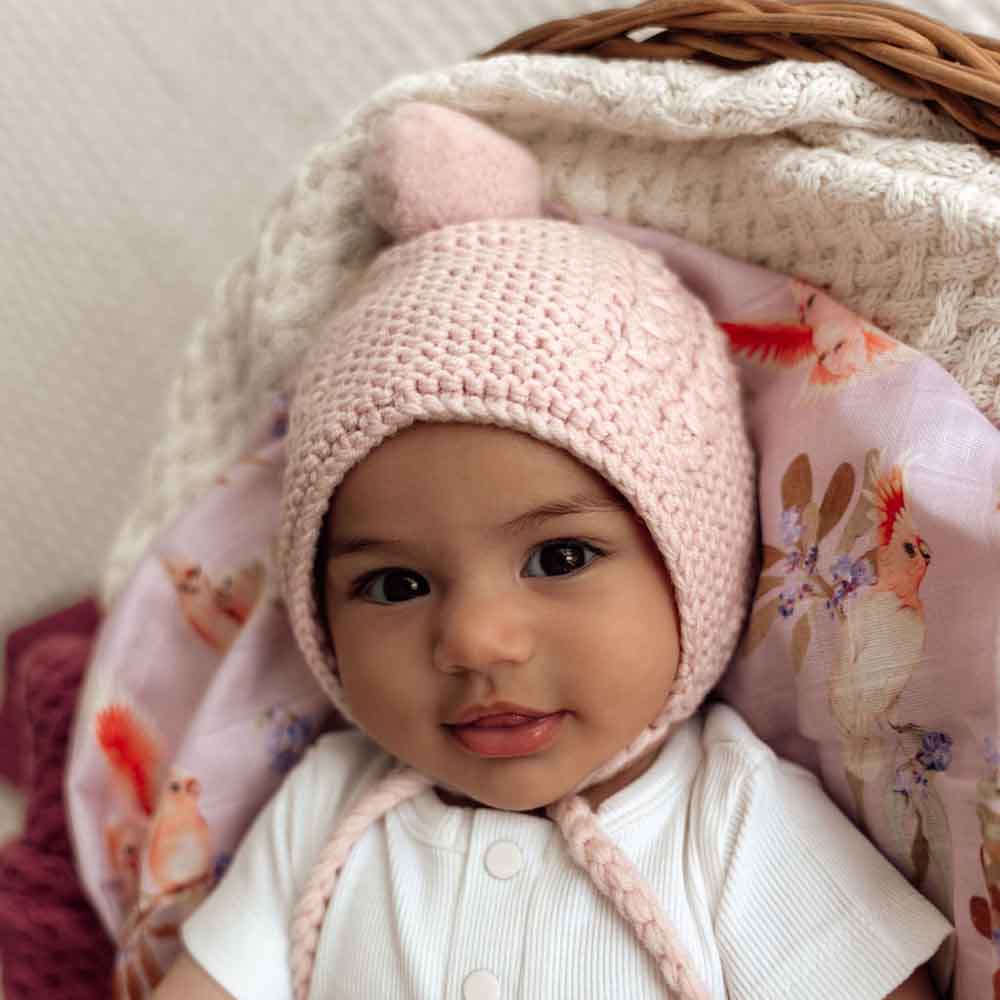 Pink Merino Wool Bonnet & Booties - Image 9