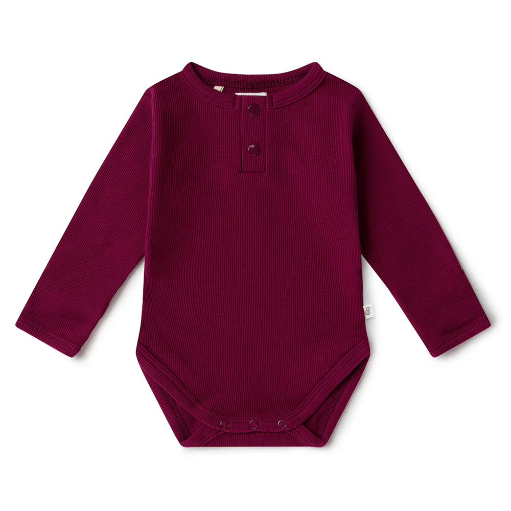 Raspberry Long Sleeve Organic Bodysuit - Image 2