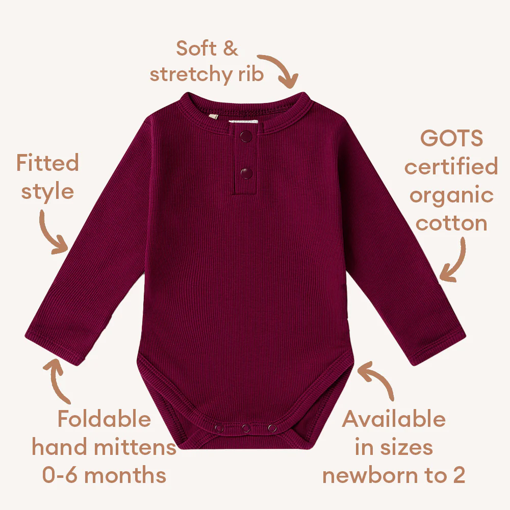 Raspberry Long Sleeve Organic Bodysuit - Image 4