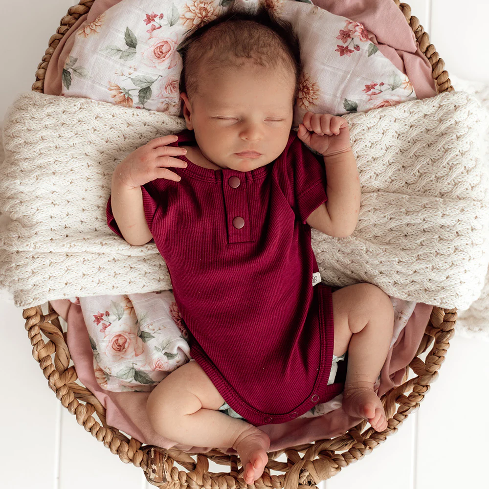 Raspberry Short Sleeve Organic Bodysuit - Image 11