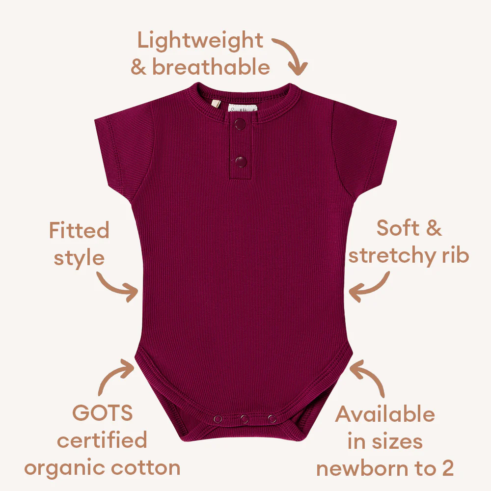 Raspberry Short Sleeve Organic Bodysuit - Image 6