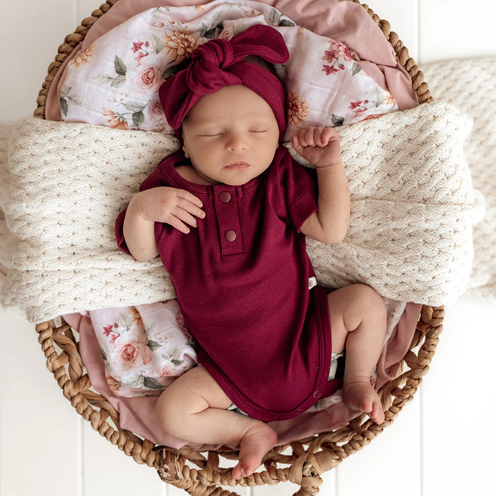 Raspberry Short Sleeve Organic Bodysuit - Image 7