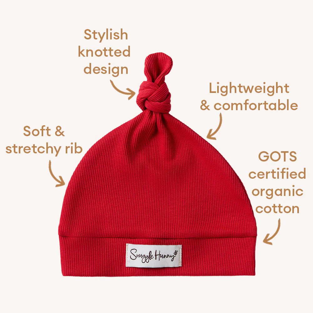 Red Ribbed Organic Knotted Beanie - Image 4