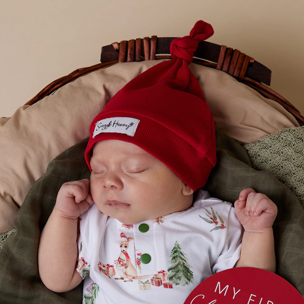 Red Ribbed Organic Knotted Beanie - Image 5