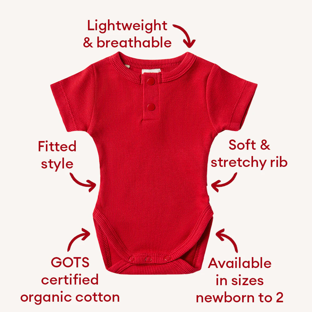 Red Short Sleeve Organic Bodysuit - Image 4