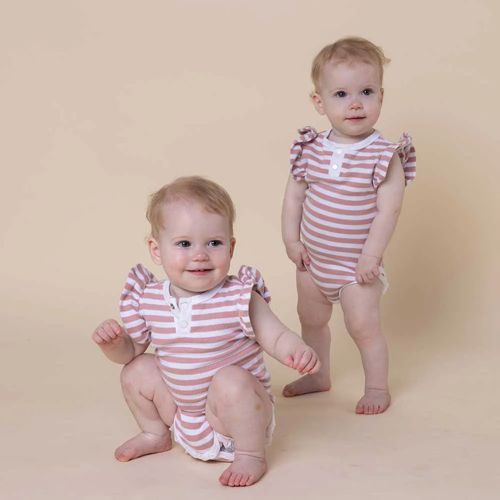 Rose Milk Stripe Short Sleeve Organic Bodysuit - Image 7