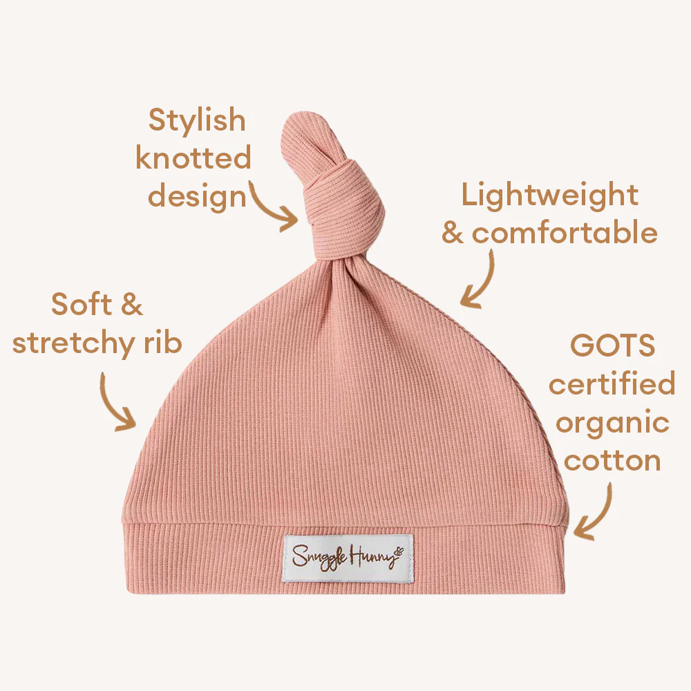 Rose Ribbed Organic Knotted Beanie - Image 4