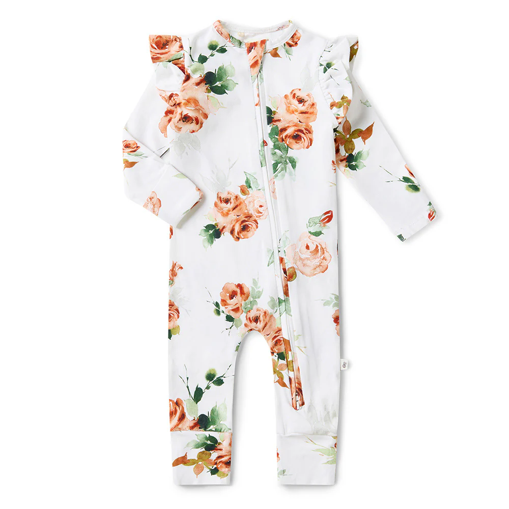 Rosebud Organic Snugglesuit Convertible Romper with Frill - Image 2