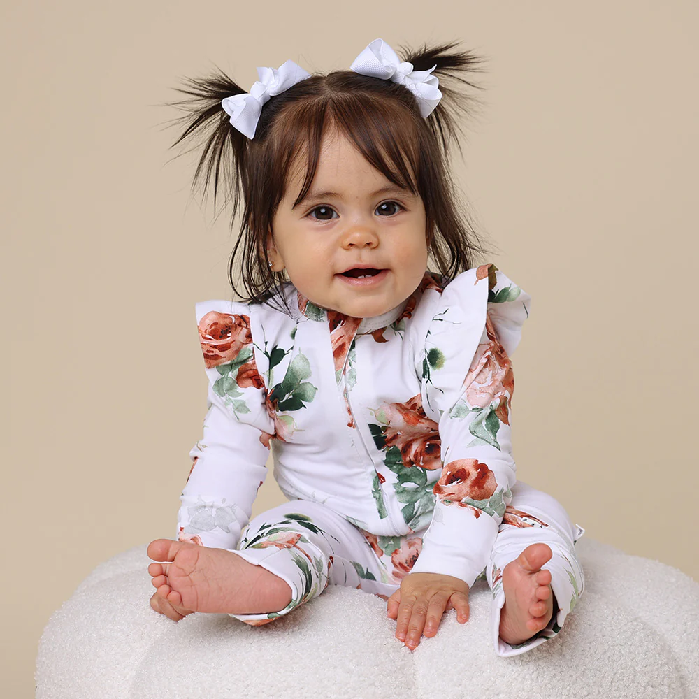 Rosebud Organic Snugglesuit Convertible Romper with Frill - Image 3