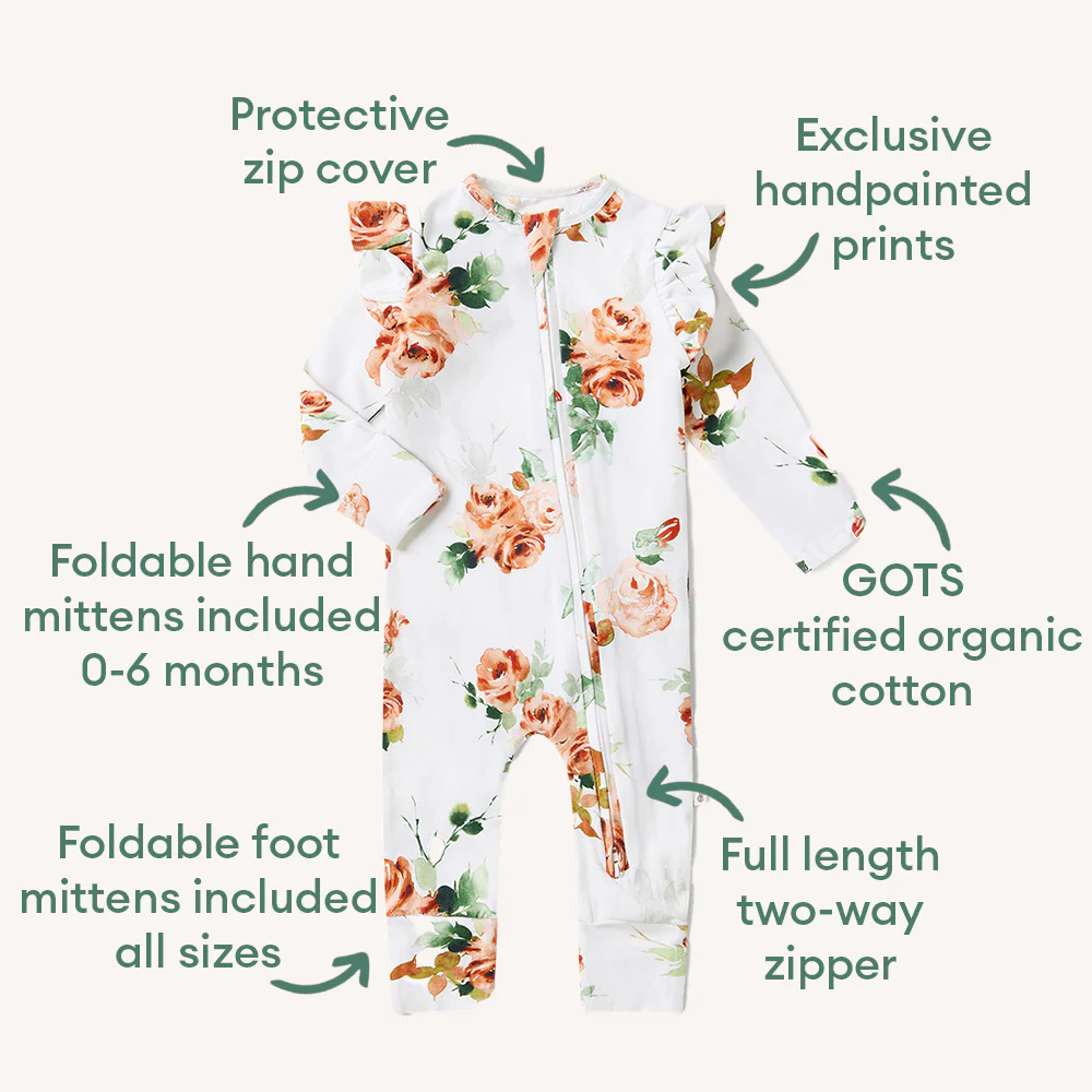 Rosebud Organic Snugglesuit Convertible Romper with Frill - Image 4