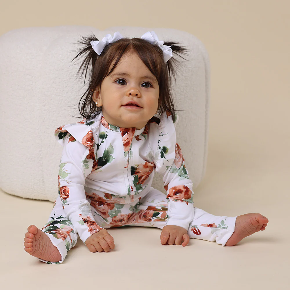 Rosebud Organic Snugglesuit Convertible Romper with Frill - Image 8
