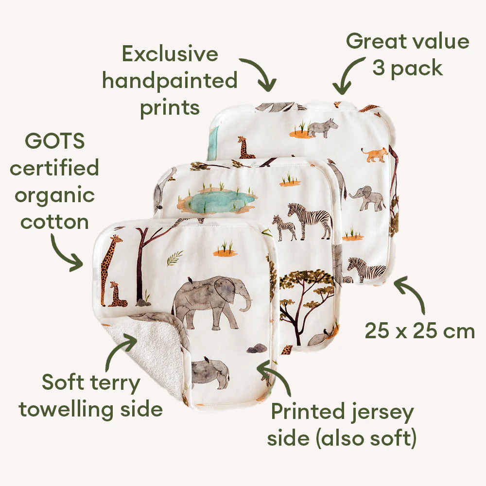 Safari Organic Wash Cloths - 3 Pack - Image 3