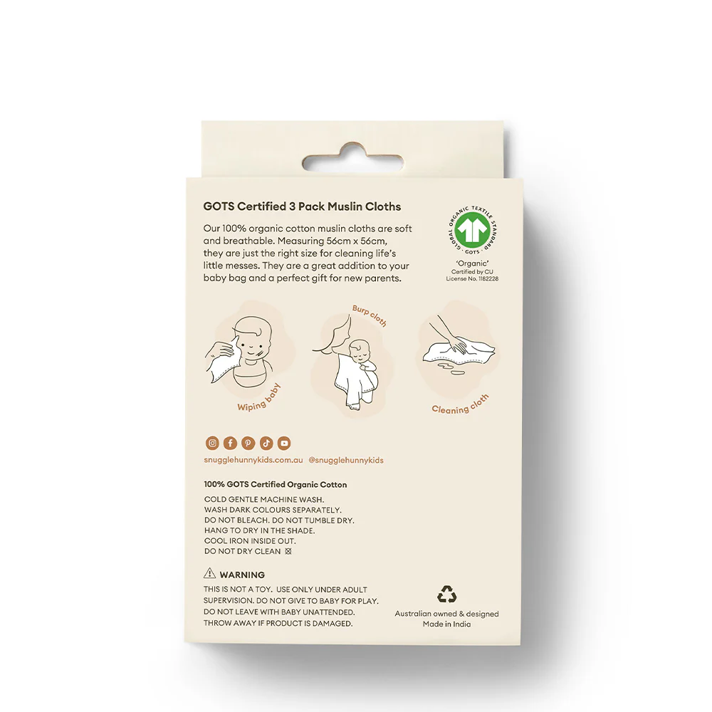 Small Organic Muslin Cloths 3 Pack - Bears/Olive/Pebble - Image 3