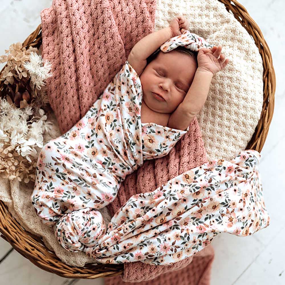 Spring Floral Jersey Wrap Birth Announcement Set - Image 3