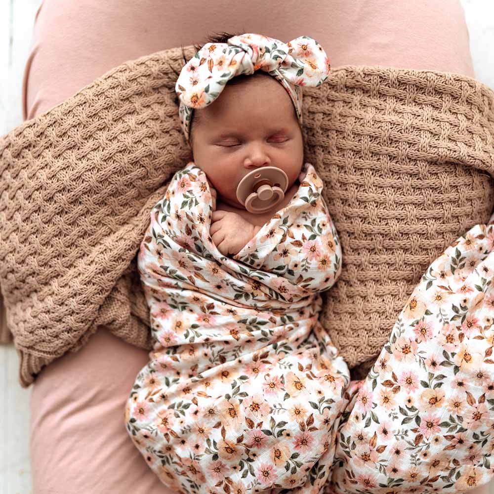 Spring Floral Muslin Wrap Birth Announcement Set - Image 4