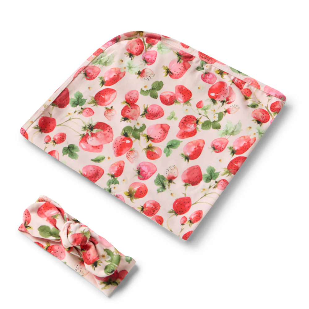 Strawberry Organic Jersey Wrap & Topknot Set - Image 2