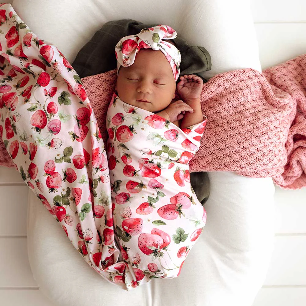 Strawberry Organic Jersey Wrap & Topknot Set - Image 5