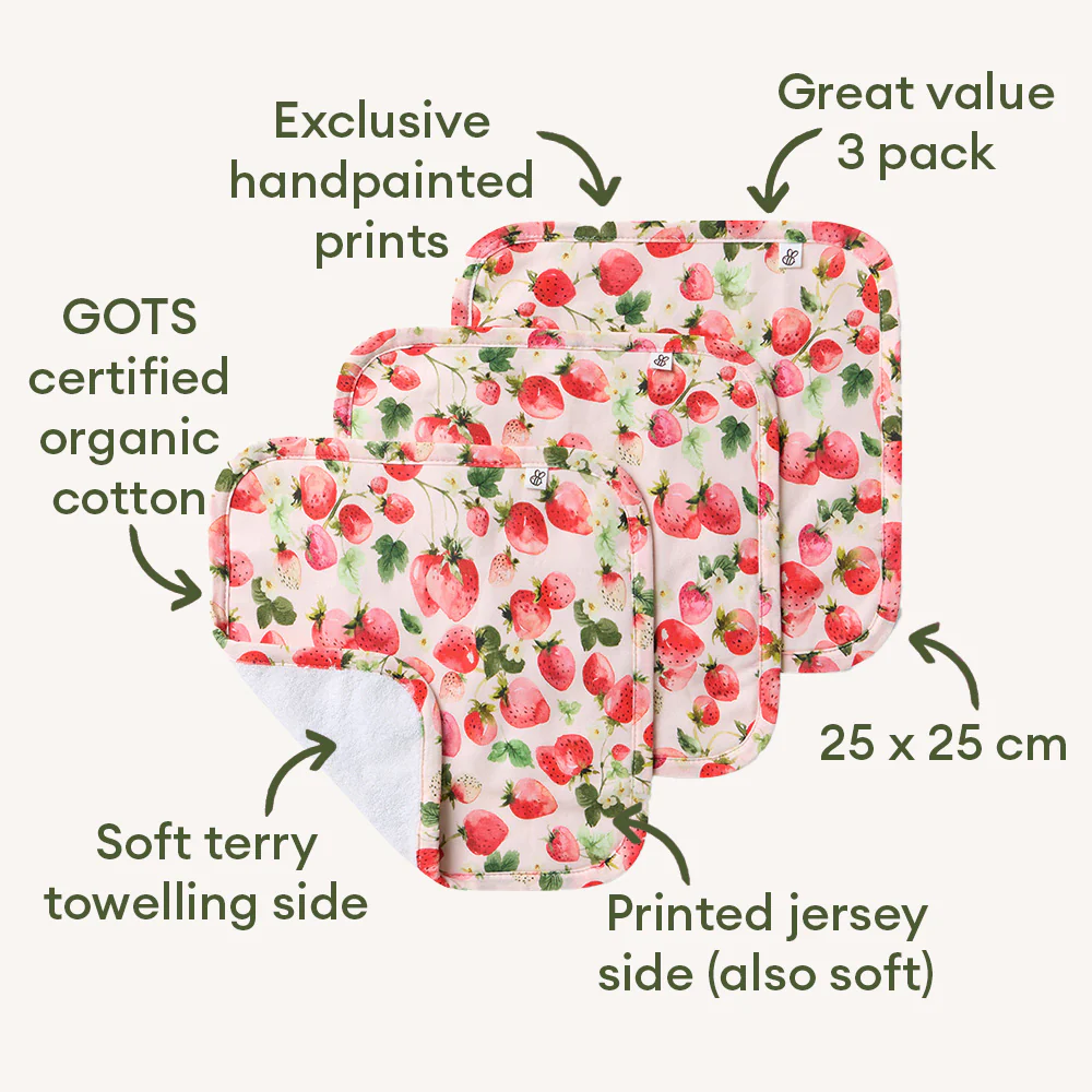 Strawberry Organic Wash Cloths - 3 Pack - Image 2