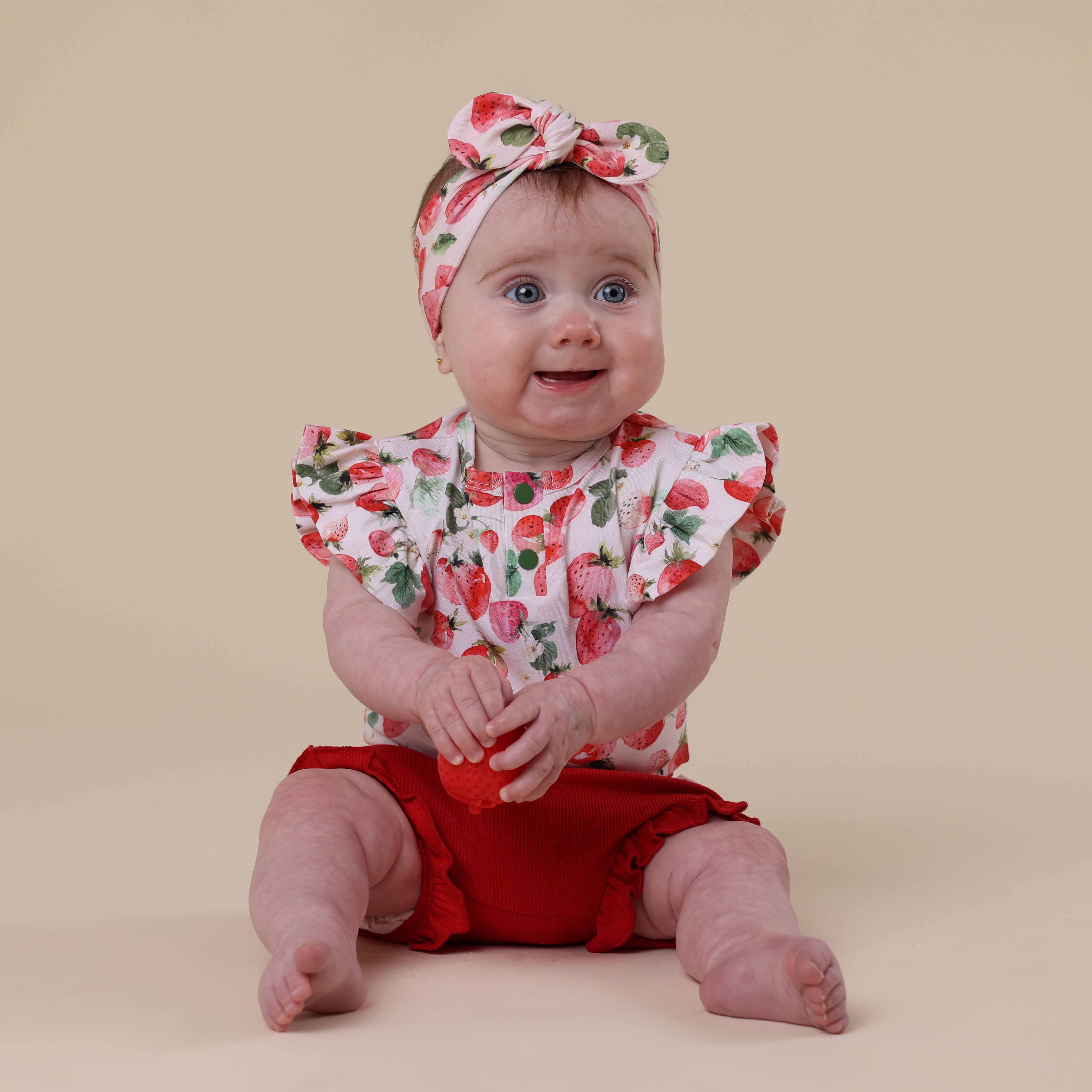 Strawberry Short Sleeve Organic Bodysuit with Frill - Image 11