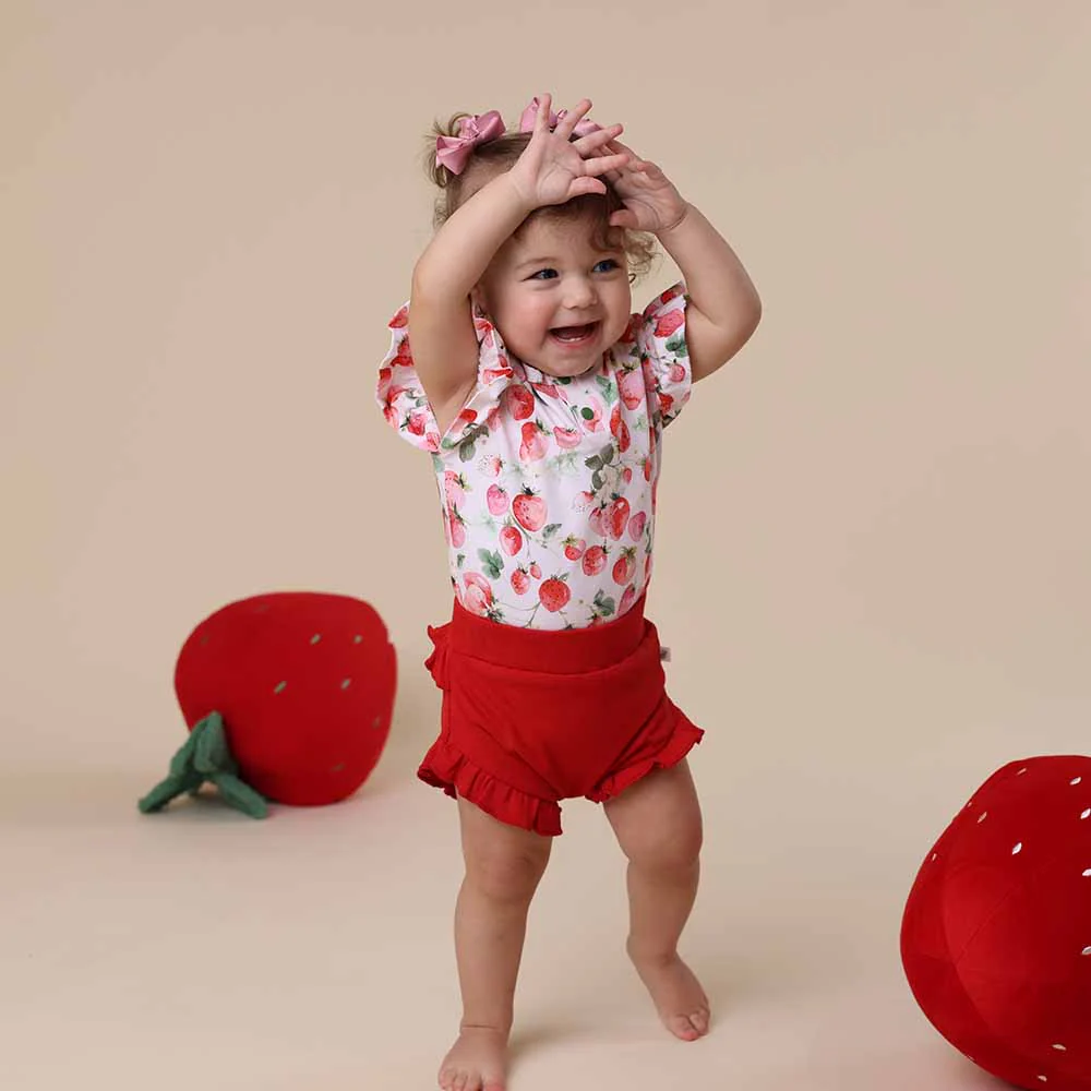 Strawberry Short Sleeve Organic Bodysuit with Frill - Image 14