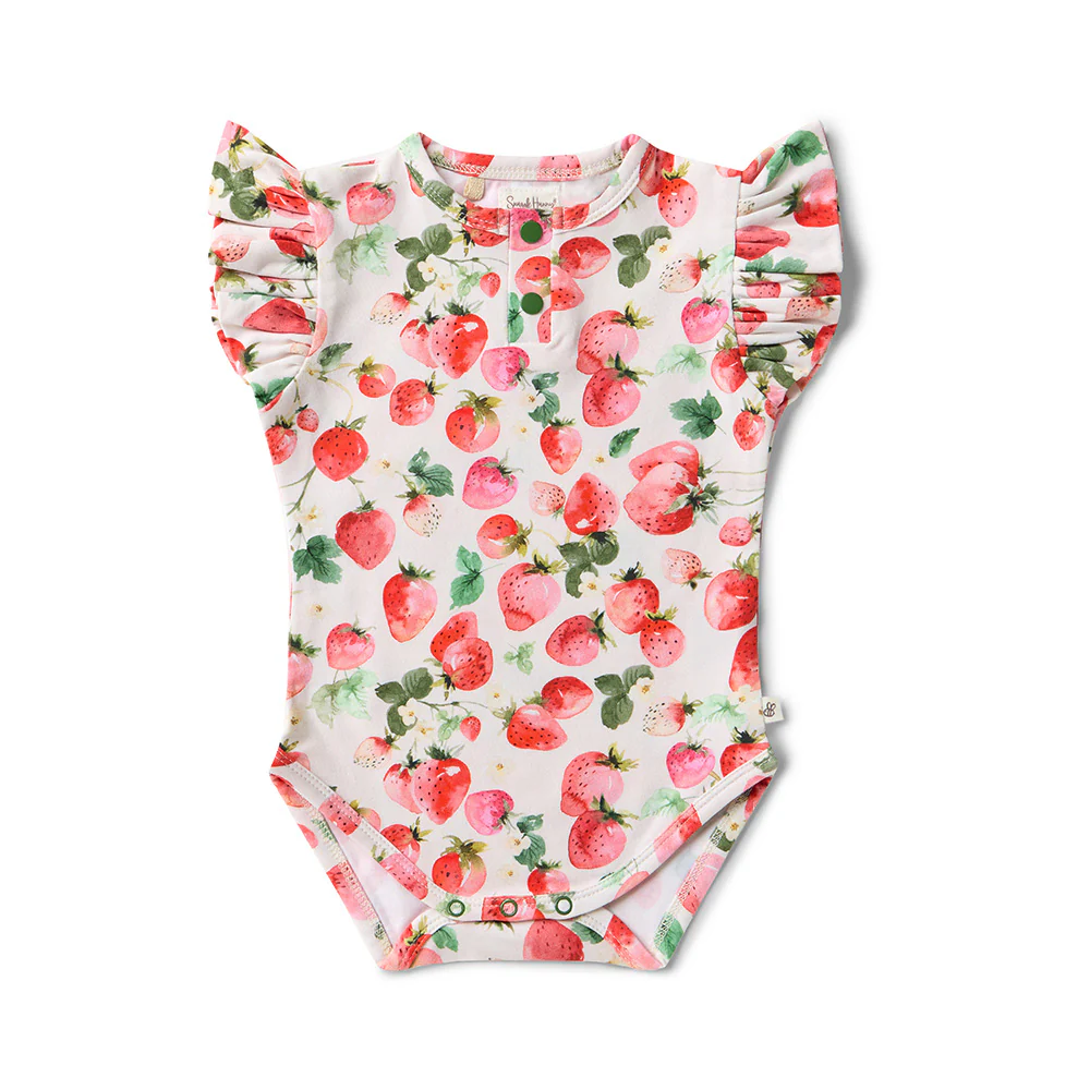 Strawberry Short Sleeve Organic Bodysuit with Frill - Image 2