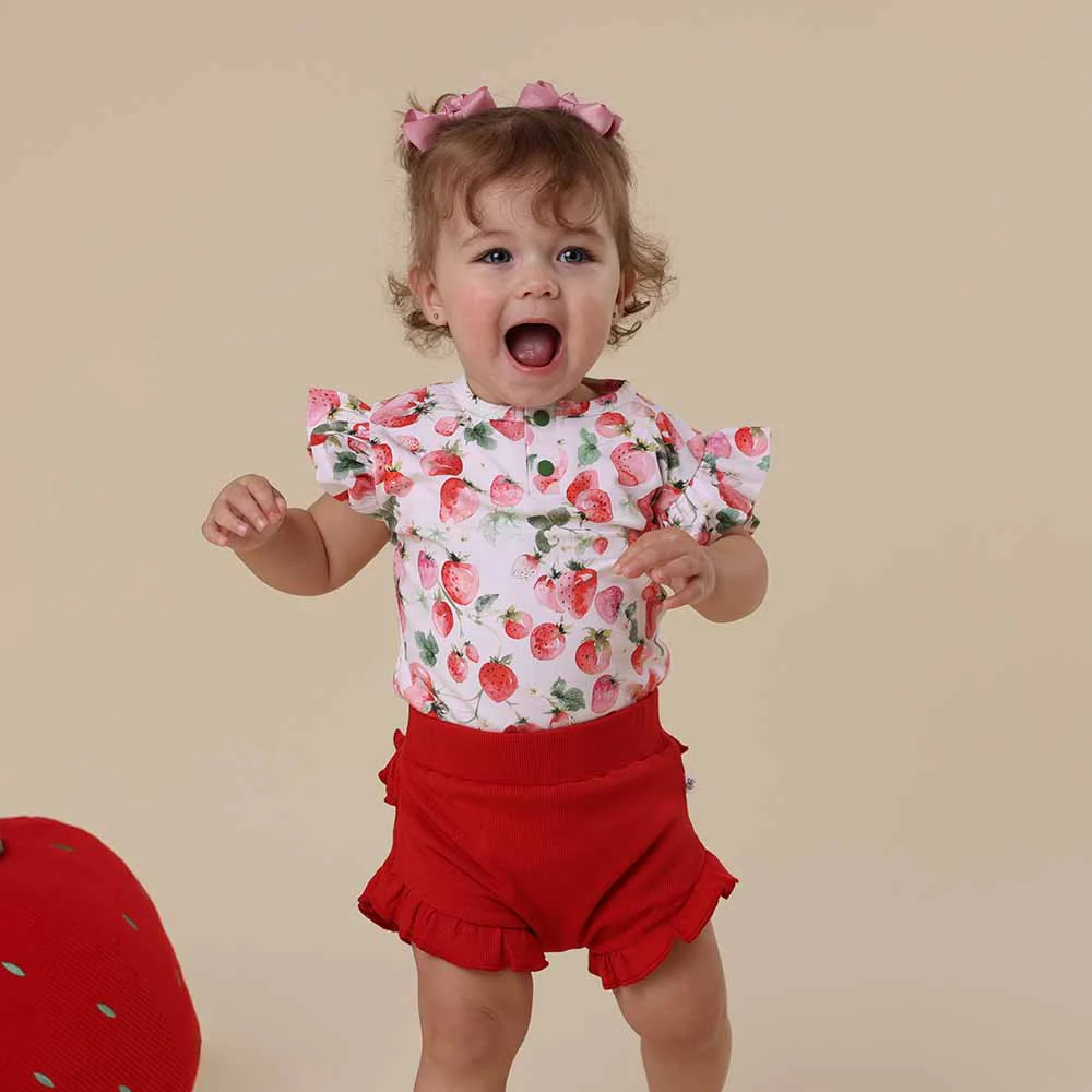 Strawberry Short Sleeve Organic Bodysuit with Frill - Image 3
