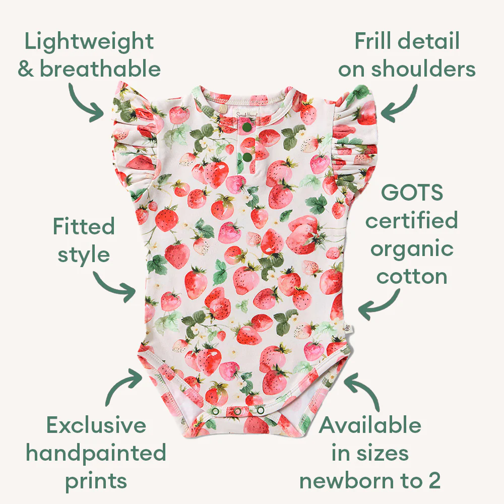 Strawberry Short Sleeve Organic Bodysuit with Frill - Image 4