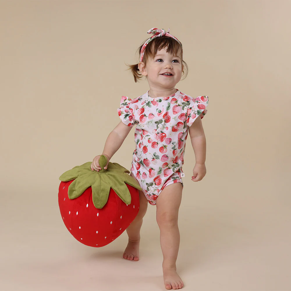 Strawberry Short Sleeve Organic Bodysuit with Frill - Image 5