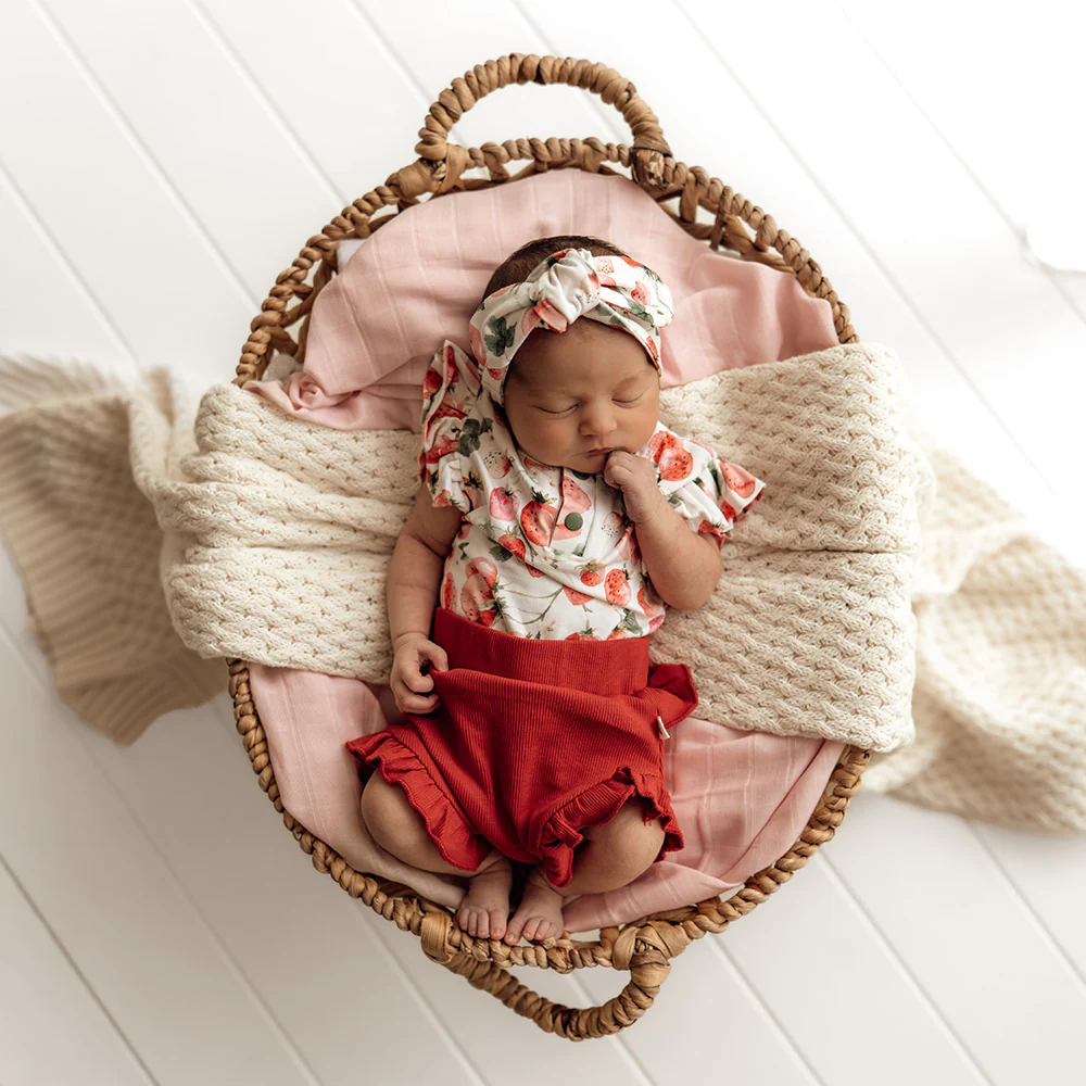 Strawberry Short Sleeve Organic Bodysuit with Frill - Image 7