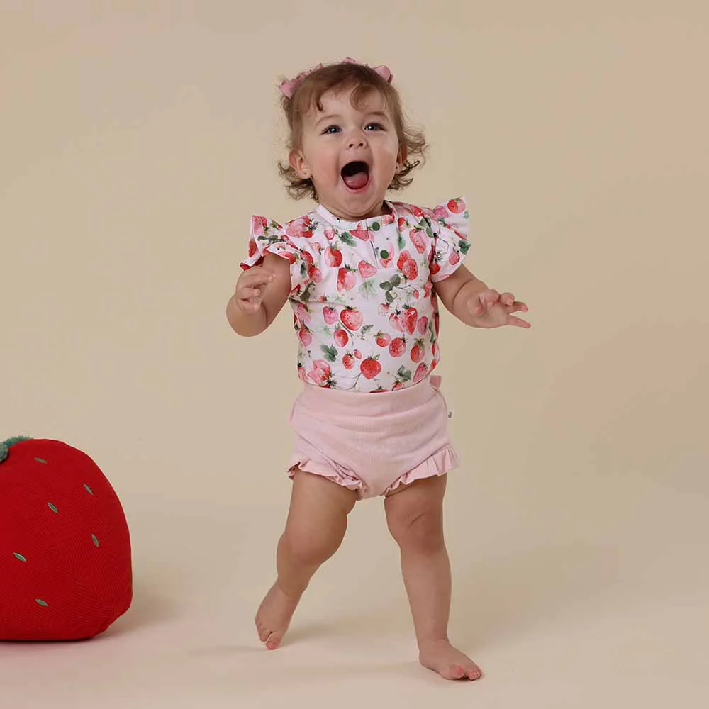 Strawberry Short Sleeve Organic Bodysuit with Frill - Image 8