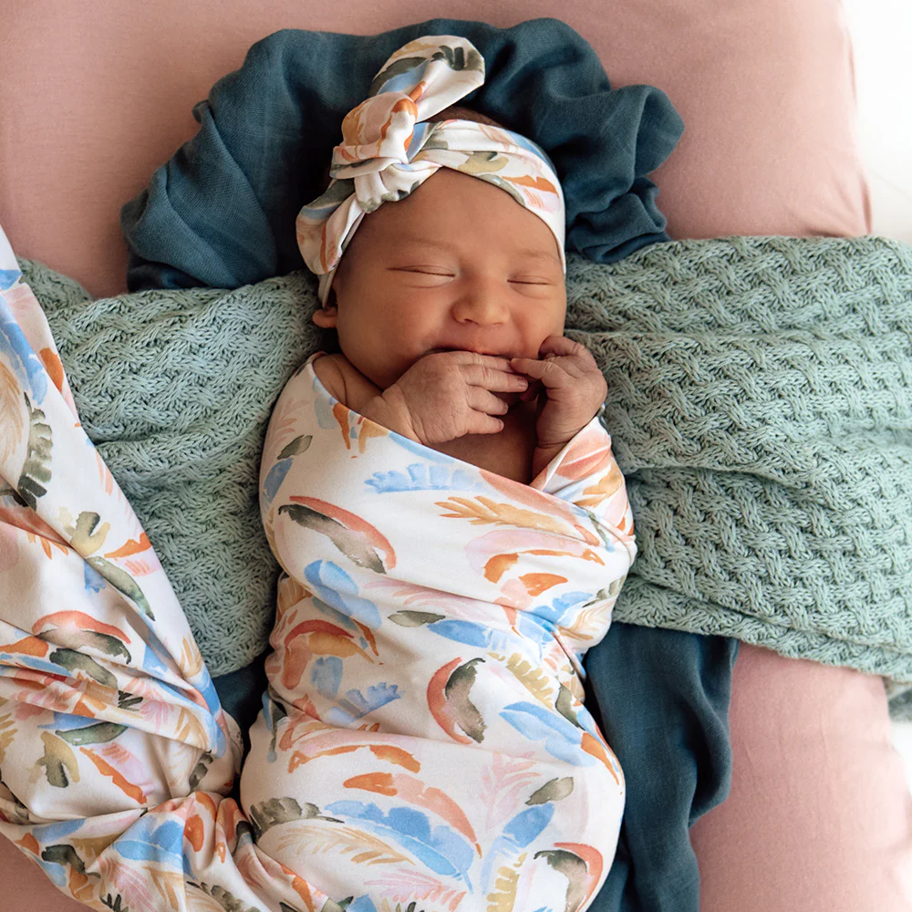 Summer Palm Organic Jersey Wrap & Topknot Set - Image 3