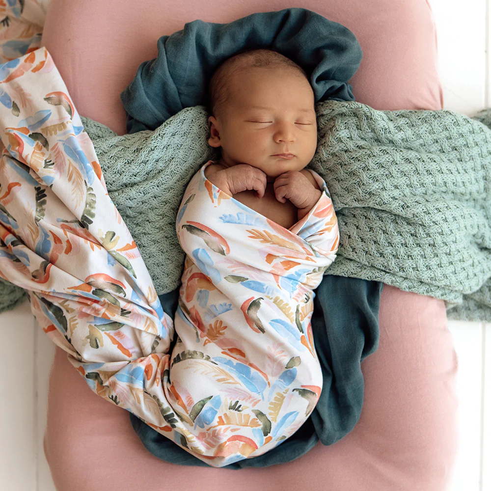 Summer Palm Organic Jersey Wrap & Topknot Set - Image 4