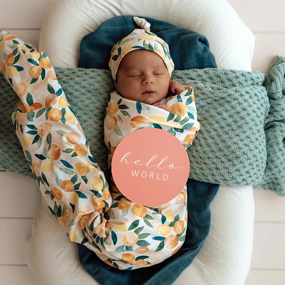 Sunny Citrus Organic Jersey Wrap & Beanie Set - Image 3
