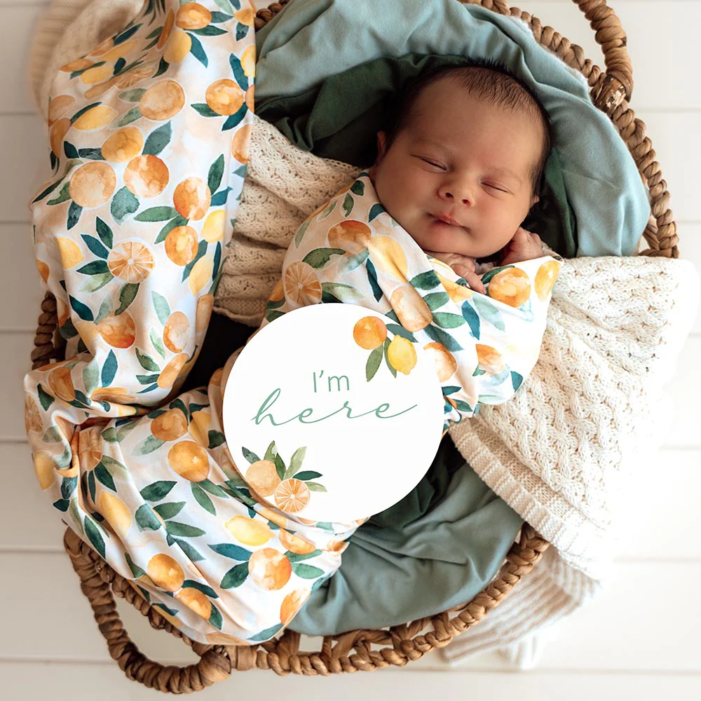 Sunny Citrus Organic Jersey Wrap & Beanie Set - Image 5