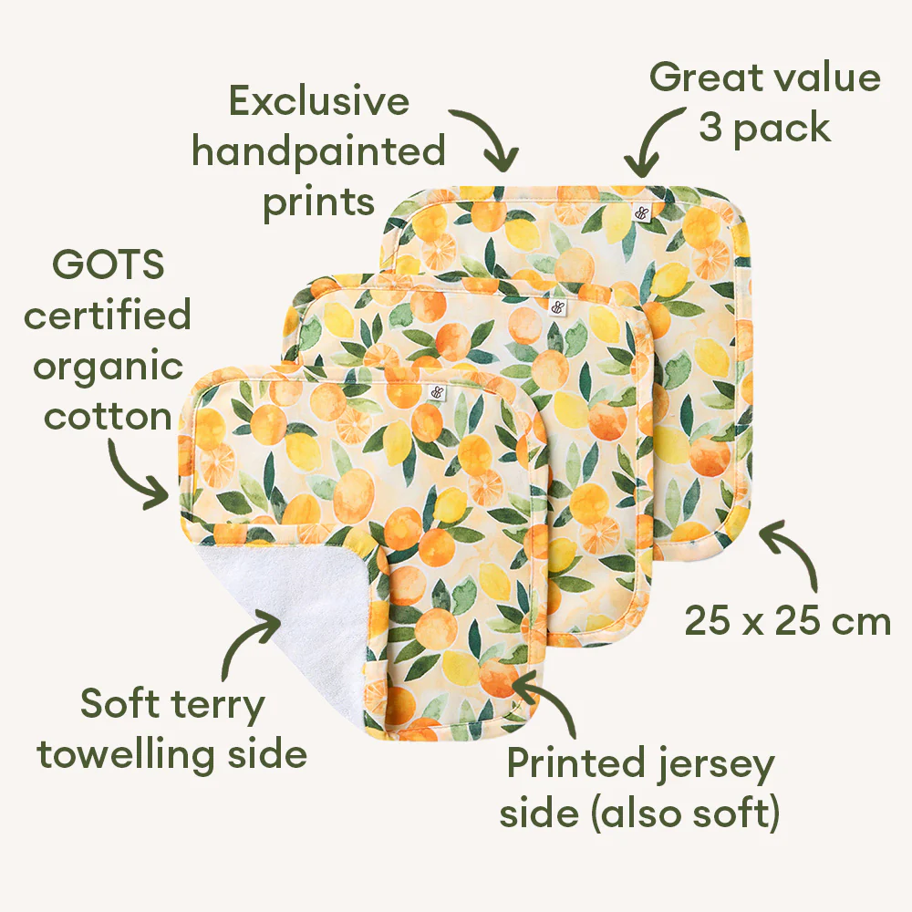 Sunny Citrus Organic Wash Cloths - 3 Pack - Image 2