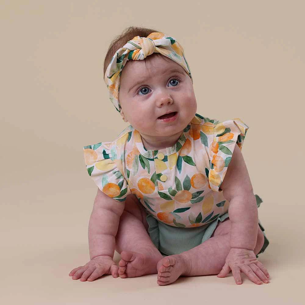 Sunny Citrus Short Sleeve Organic Bodysuit with Frill - Image 10