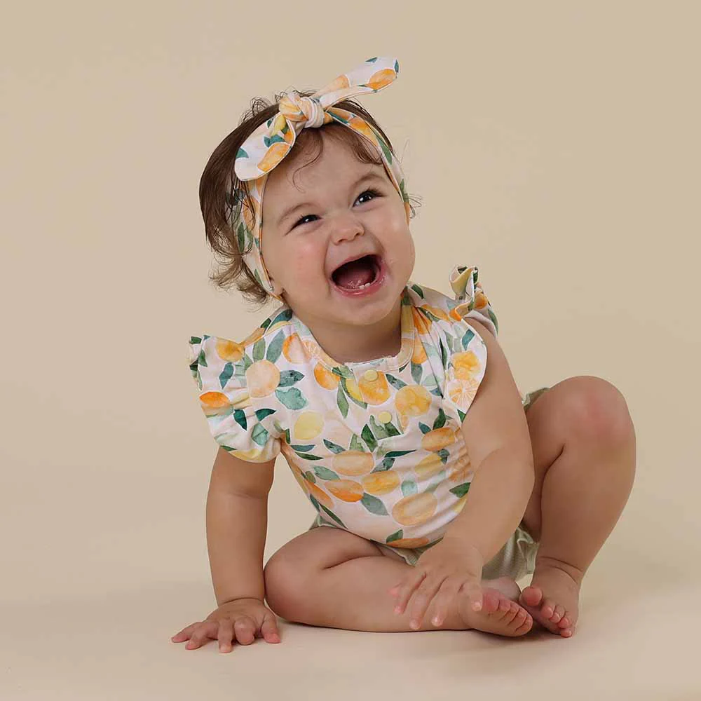 Sunny Citrus Short Sleeve Organic Bodysuit with Frill - Image 15