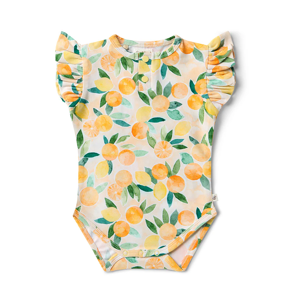 Sunny Citrus Short Sleeve Organic Bodysuit with Frill - Image 2