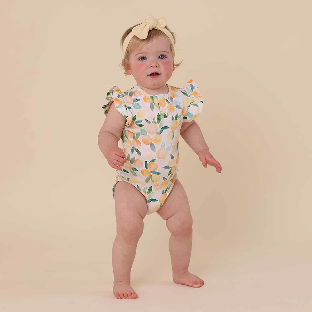 Sunny Citrus Short Sleeve Organic Bodysuit with Frill - Image 4