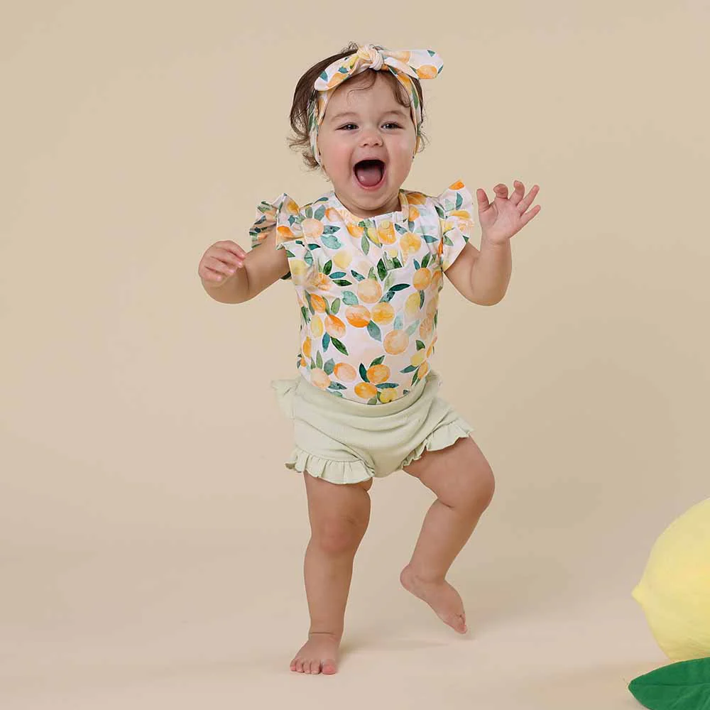 Sunny Citrus Short Sleeve Organic Bodysuit with Frill - Image 5