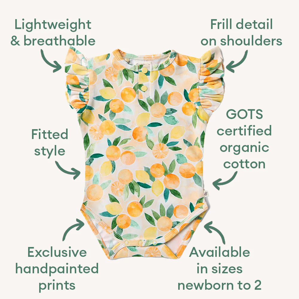 Sunny Citrus Short Sleeve Organic Bodysuit with Frill - Image 6