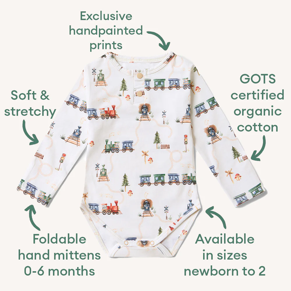 Trains Long Sleeve Organic Bodysuit - Image 4