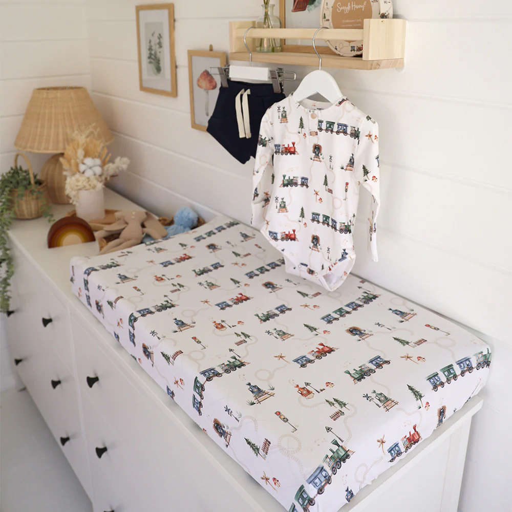 Trains Organic Bassinet Sheet / Change Pad Cover - Image 3