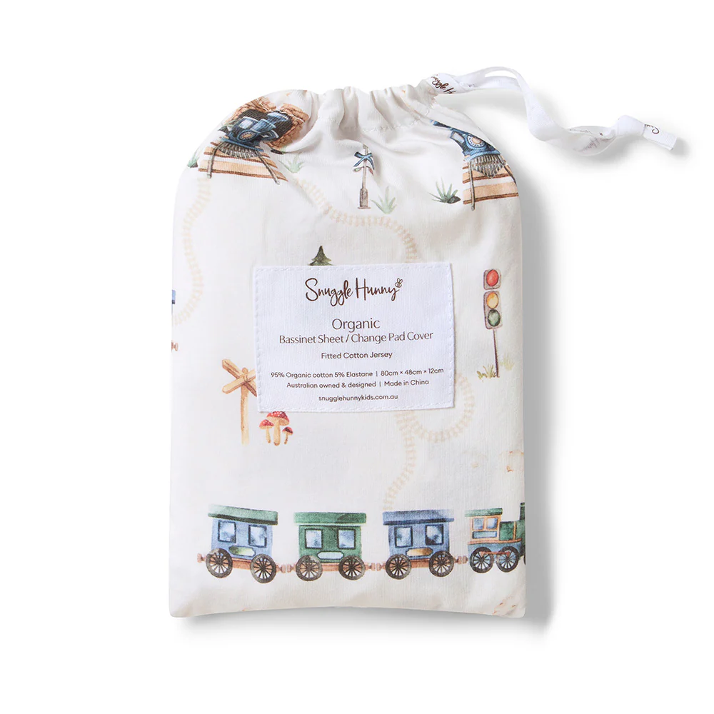 Trains Organic Bassinet Sheet / Change Pad Cover - Image 4